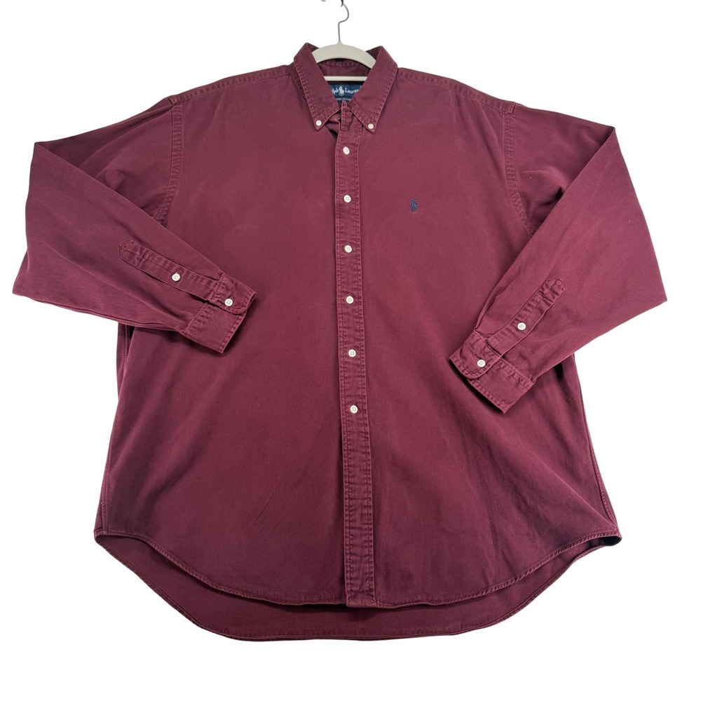Ralph Lauren Button Down Shirt 100% Cotton Mens X-Large Burgundy Long Sleeve